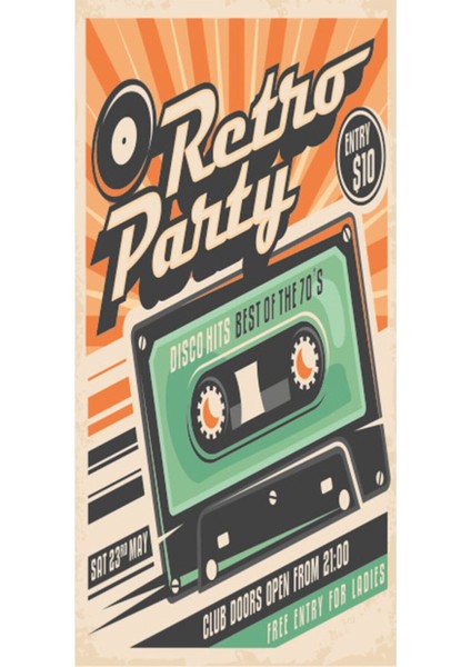Retro Parti Kaset (10 cm x 20 Cm) Mini Retro Ahşap Poster