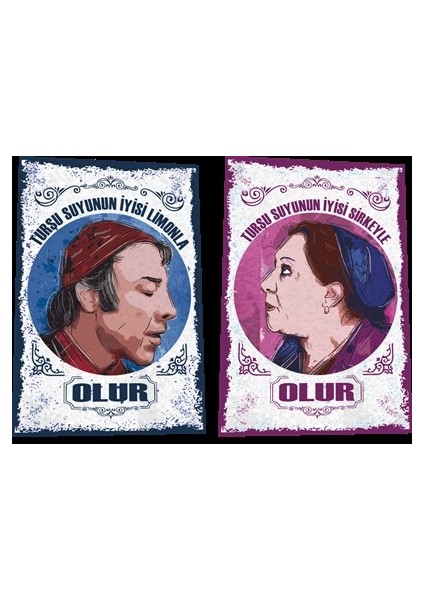 Münir Özkul Adile Naşit Turşu Suyu Yeşilçam Türk Sineması Replikler Serisi 2li Retro Ahşap Poster
