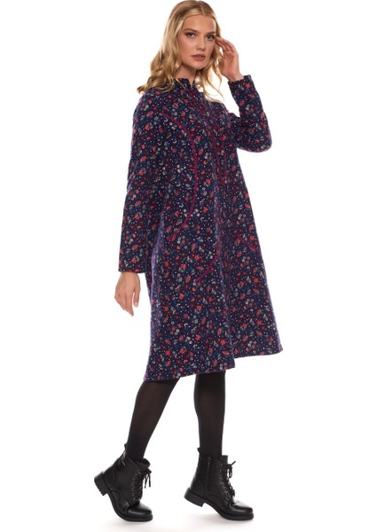 Pazen Lacivert Çiçek Desen Kısa Elbise modelleri