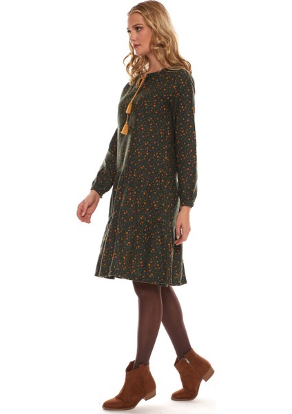 Haki Uzun Kol Pazen Püskül Yaka Kısa Elbise fiyatları