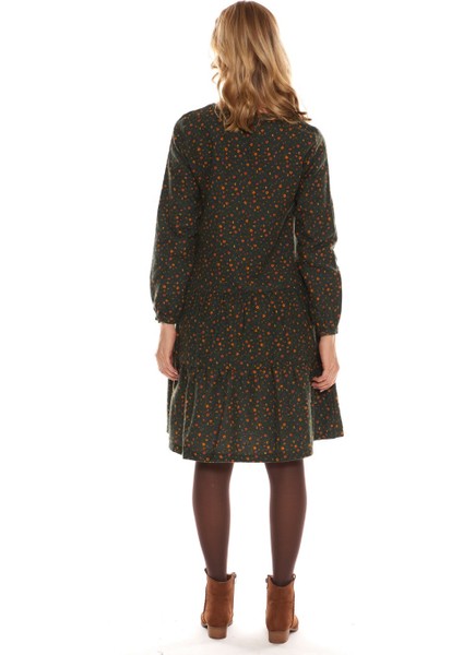 Haki Uzun Kol Pazen Püskül Yaka Kısa Elbise fırsatları