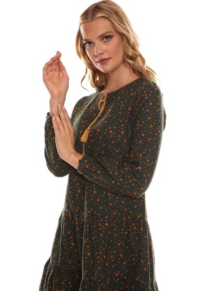 Haki Uzun Kol Pazen Püskül Yaka Kısa Elbise indirimleri