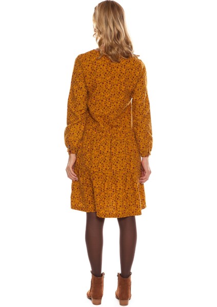 Hardal Uzun Kol Pazen Püskül Yaka Kısa Elbise fırsatları