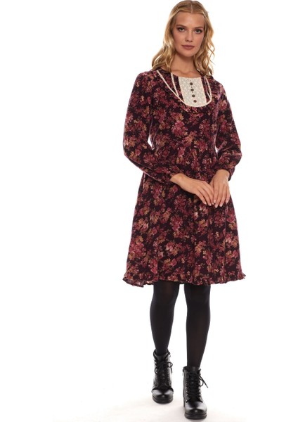 Uzun Kol Pazen Mor Kısa Elbise