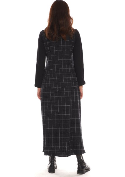 Uzun Kol Pazen Siyah Kare Desen Nehir Elbise indirimleri
