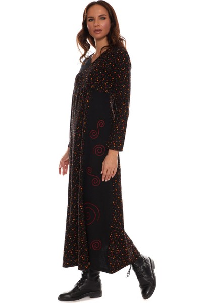 Uzun Kol Pazen Kruvaze Elbise Çiçek Desen Siyah fiyatları