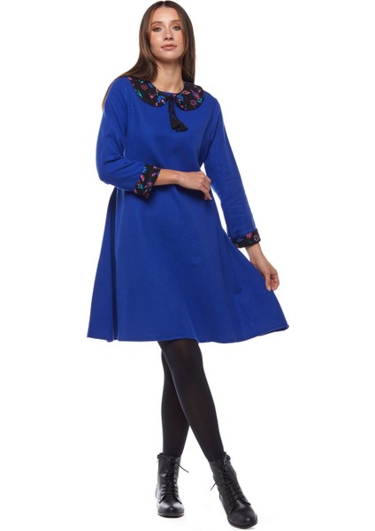 Pazen Saks Çiçek Yakalı Elbise fiyatları