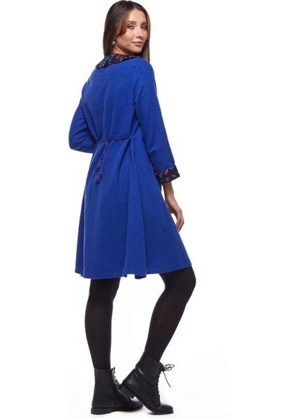 Pazen Saks Çiçek Yakalı Elbise modelleri