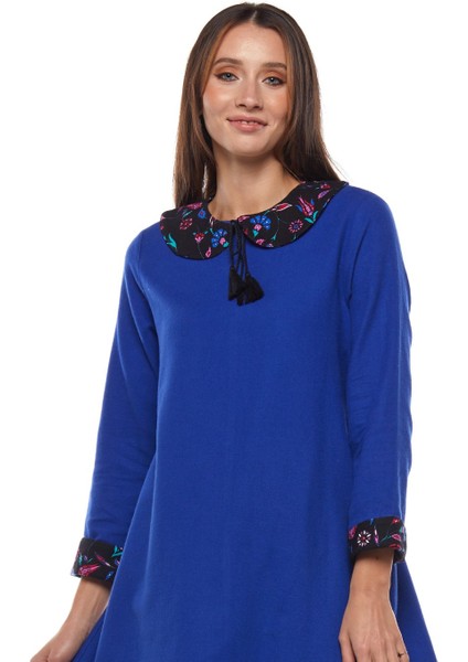 Pazen Saks Çiçek Yakalı Elbise indirimleri