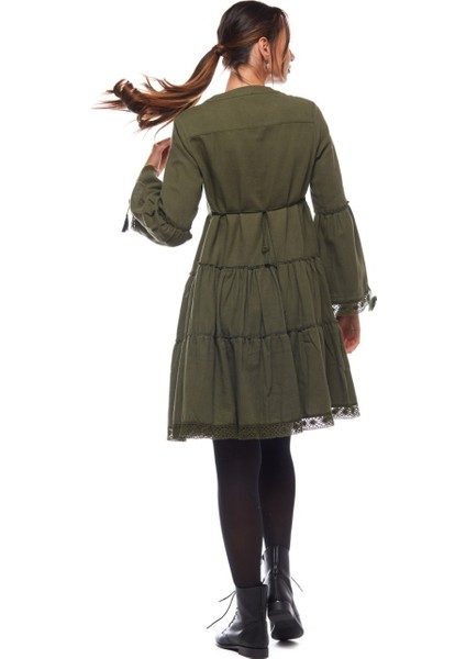 Pazen Haki Düz Desen Kısa Elbise fırsatları