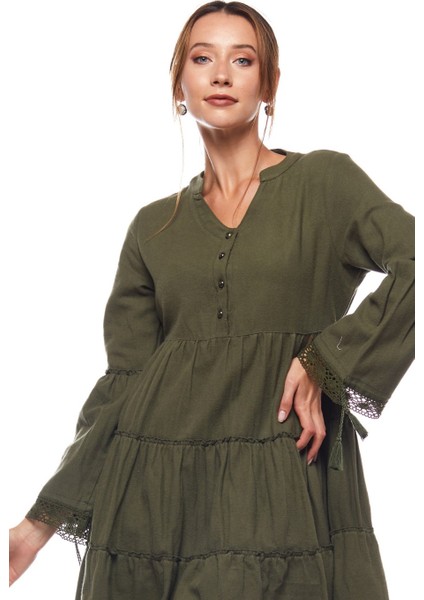 Pazen Haki Düz Desen Kısa Elbise indirimleri