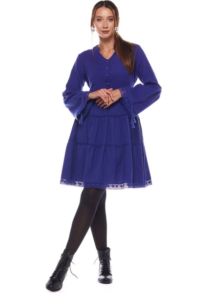 Pazen Saks Düz Desen Kısa Elbise fiyatları