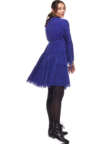 Pazen Saks Düz Desen Kısa Elbise modelleri