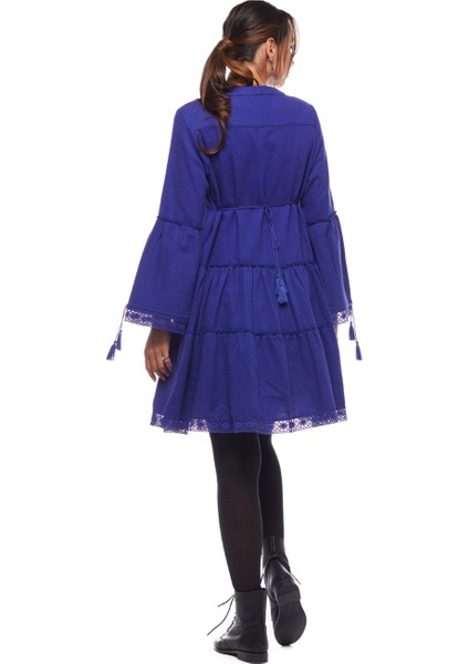 Pazen Saks Düz Desen Kısa Elbise fırsatları