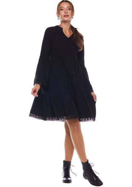 Pazen Siyah Düz Desen Kısa Elbise modelleri