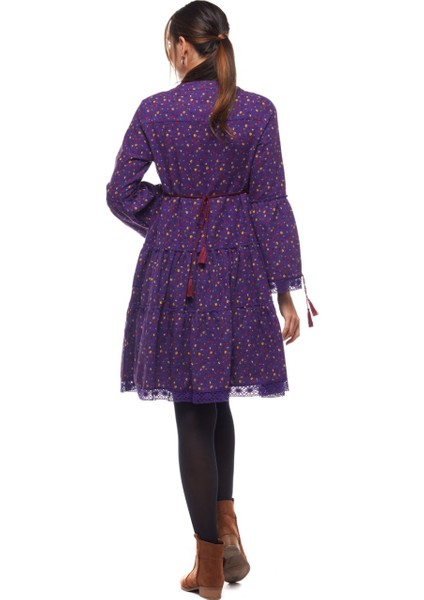 Pazen Mor Çıtır Desen Kısa Elbise fiyatları