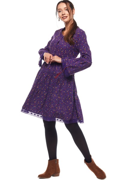 Pazen Mor Çıtır Desen Kısa Elbise fırsatları