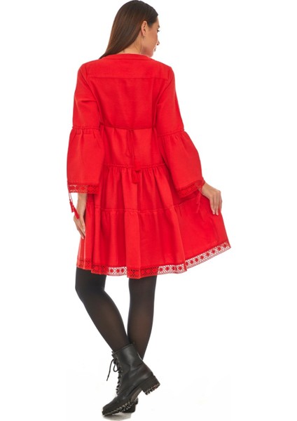 Pazen Kırmızı Düz Desen Kısa Elbise fırsatları