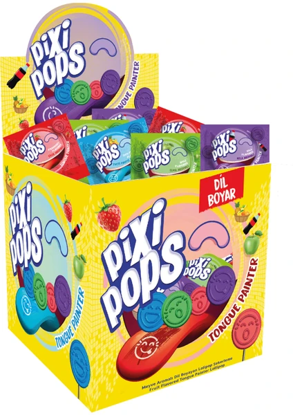 Pixi Pops Kabartmalı Yüz İfadeli Dil Boyayan Yassı Lolipop 6,2 gr x 150 adet