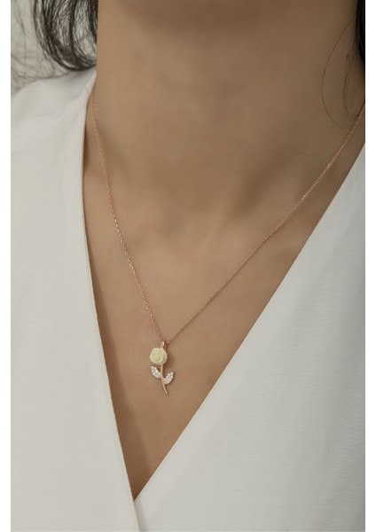 925 Ayar Gümüş Rose Beyaz Gül Kolye fırsatları