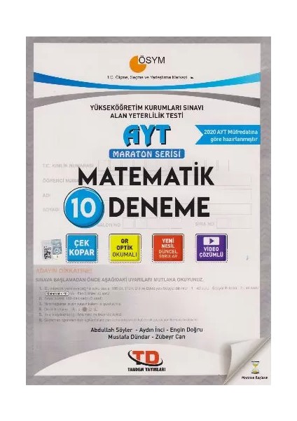 2022 Ayt Sayısal 8 Deneme - Td Ayt Fen Bilimleri ve Matematik Deneme Seti