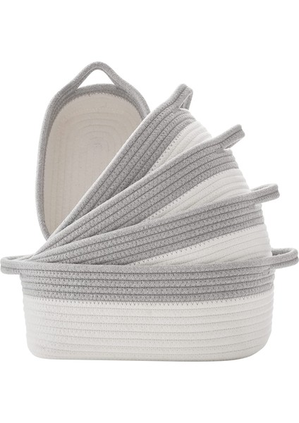 5 Parça Saklama Sepeti Banyo ve Mutfak Düzenleme Kutusu Doğal Pamuk Ip Dokuma Sepetler
