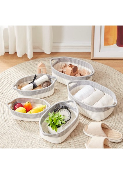5 Parça Saklama Sepeti Banyo ve Mutfak Düzenleme Kutusu Doğal Pamuk Ip Dokuma Sepetler fiyatları