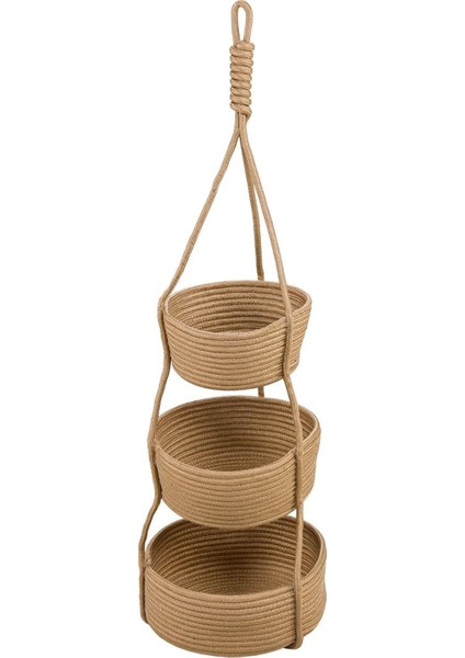 3'lü Jüt Saplı Hasır Duvar Sepeti 80 cm (25 Cm+20 Cm+15 Cm) Duvar Saksısı Duvar Düzenleyicisi