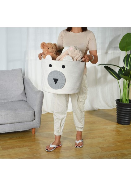 Sevimli Ayı Tasarımlı Pamuk Jüt Saklama Sepeti, Kulplu Oyuncak Saklama Kutusu, Dokuma Çamaşır Sepeti fiyatları