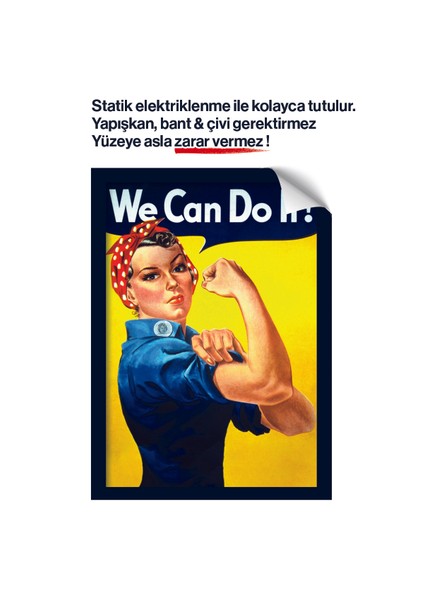 Pi Papers We Can Do It! Yapışkansız Statik Tutunan Inovatif Sihirli Akıllı Kağıt Poster (Kadın Gücü Hareketi)