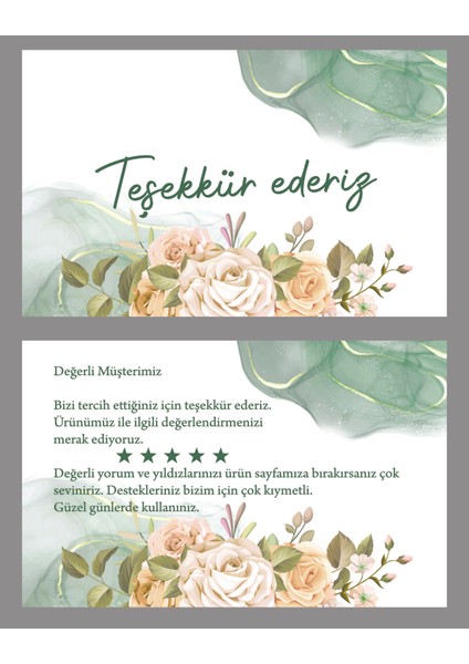 Çift Taraflı Teşekkür Kartı 5,5 x 8,5 cm 100 Adet