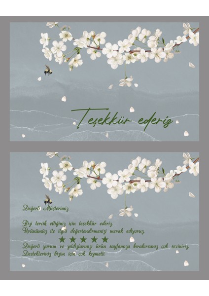 Çift Taraflı Teşekkür Kartı 5,5 x 8,5 cm 100 Adet