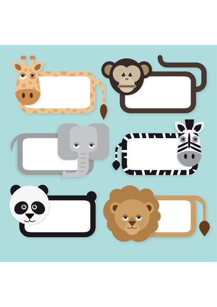 Hayvan Temalı Okul Etiketi 4 x 4 cm 24 Adet