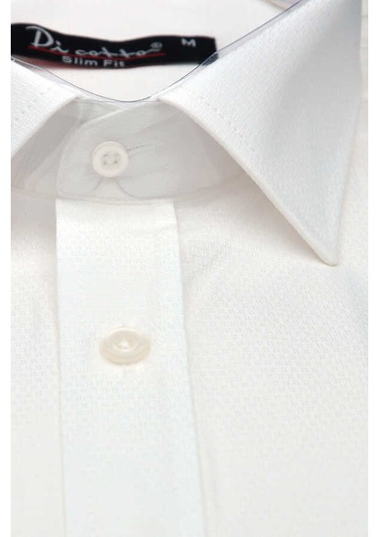 Krem Armür Desenli Slim Fit Düz Renk Uzun Kol Erkek Gömlek - 257-10