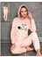 Bayan 10029 You Are Lovely Nakışlı Kapşonlu Polar Pijama Takımı 1
