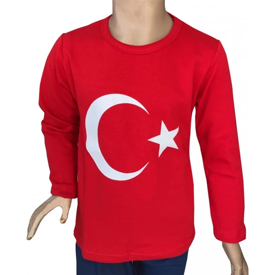 Aybeyce Türk Bayraklı Uzun Kollu Kırmızı Sweatshirt