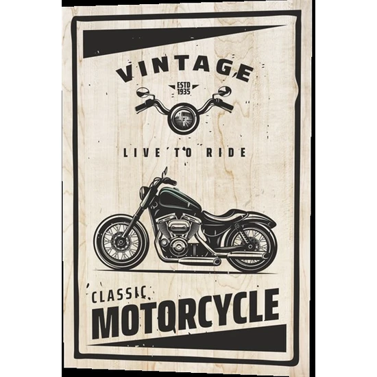 Hayat Poster Vintage Live To Ride Klasik Motor Ahşap Desenli Retro Vintage  Ahşap Poster