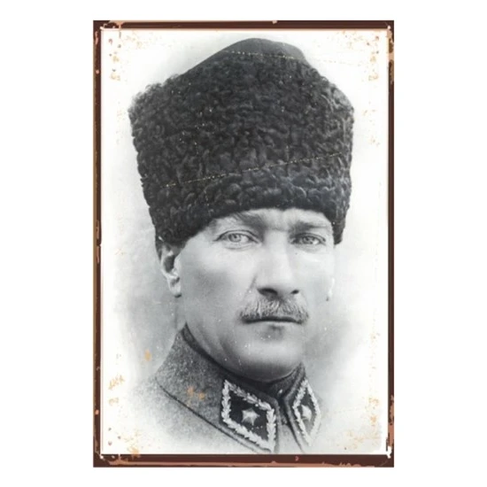 Hayat Poster Kalpaklı Mustafa Kemal Atatürk Retro Vintage Ahşap Poster