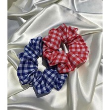 Femine Pötikare Desenli Iki Farklı Renk Scrunchie - Ekose Lastik Toka