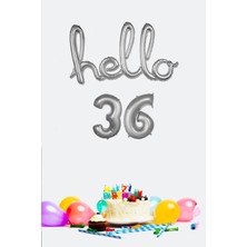Pekshop 36 Yaş Doğum Günü Balonları - Hello 36 El Yazısı Gümüş Renk Folyo Balon