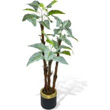 Nettenevime Yapay Ağaç Fil Kulağı Yeşil Metal Siyahgold Vazoda 3katlı 27YAPRAK 120CM Salon Çiçeği Yapay Çiçek