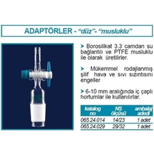 Isolab 065.24.014 Adaptör - Düz - Musluklu - Çap 8 mm - Erkek Şilif : Ns 14/23 (1 Adet)