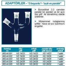Isolab 065.44.001 Adaptör - 3 Boyunlu - Açılı Paralel - Erkek Ns 14/23 - Dişi Ns 14/23 (1 Adet)