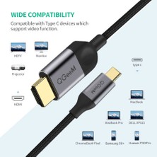 Qgeem QG-UA10 Type-C To HDMI Kablo 180 cm 4K 30Hz Görüntü Aktarım Kablosu Tak & Çalıştır