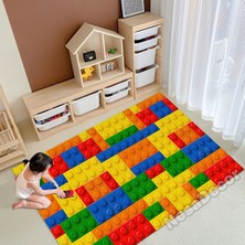 Nesa_Decor Dijital Baskı Dokuma Taban Halı, Eğlence Halısı, Renkli LEGO Desenli Yer Halısı