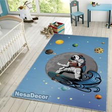 Nesa_Decor Uzay Dekoru, Astronot, Mars, Ay, Güneş, Uzay Temalı Çocuk Odası Halısı, Erkek Çocuk Odası Halısı