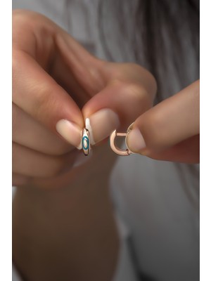 Nereze 925 Ayar Gümüş Mineli Rose Minik Halka Küpe