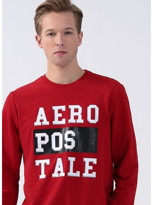 Aeropostale Bisiklet Yaka Baskili Koyu Kirmizi Erkek Sweatshirt E-White