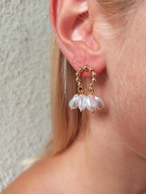 Lüle Inci Sallantılı Burgu Altın Kaplama Kararmaz Şık Küpe