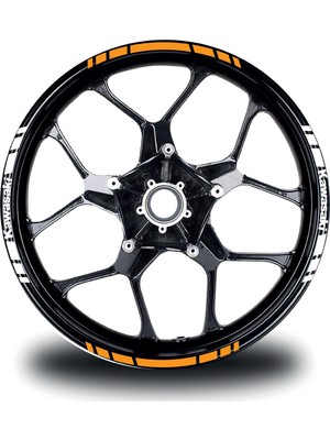 Motiker Kawasakı Yazılı Kısa Yazısız Kısa Dış Şerit 16'lı Çift Renk Jant Sticker Modeli
